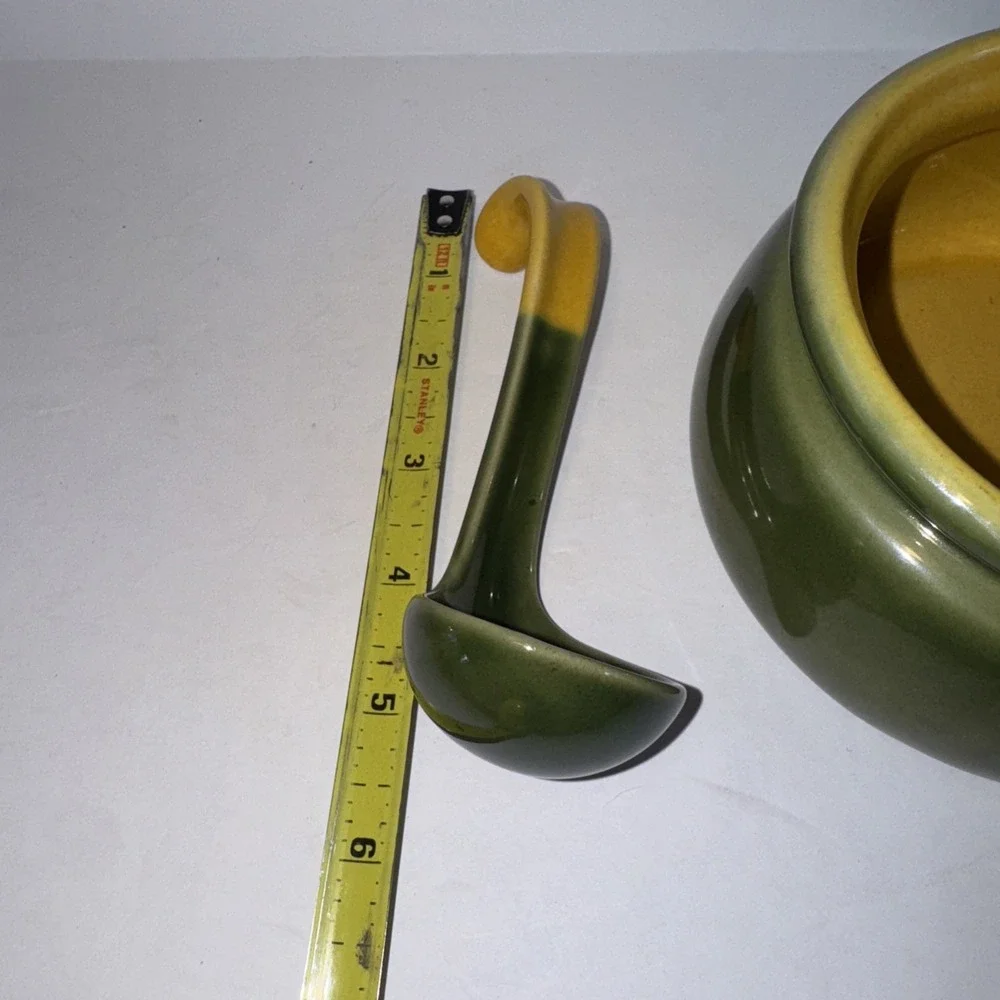 Pier 1 Imports Condiment Sauce Salsa Bowl w/ Ladle - Leaf Pattern - Olive